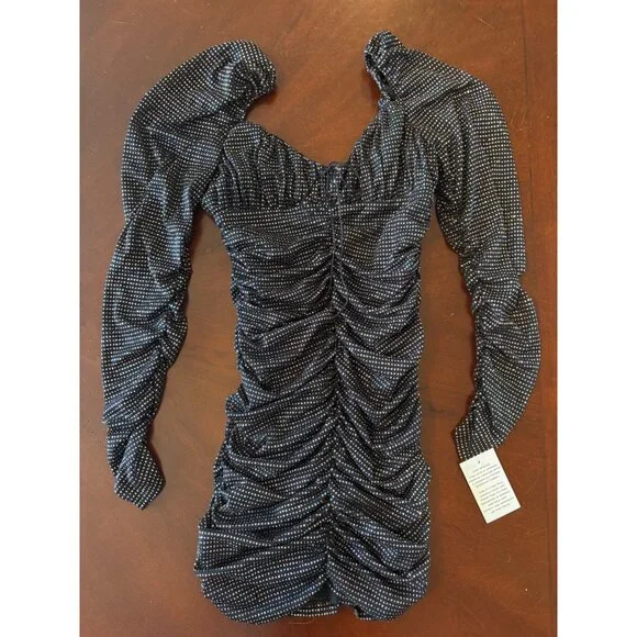 ladies black and gold dress Final Sale Plus Size V-Neck Gown with Ruched Center & Ruffle in Black Glitter Lurex Fabric main image 0